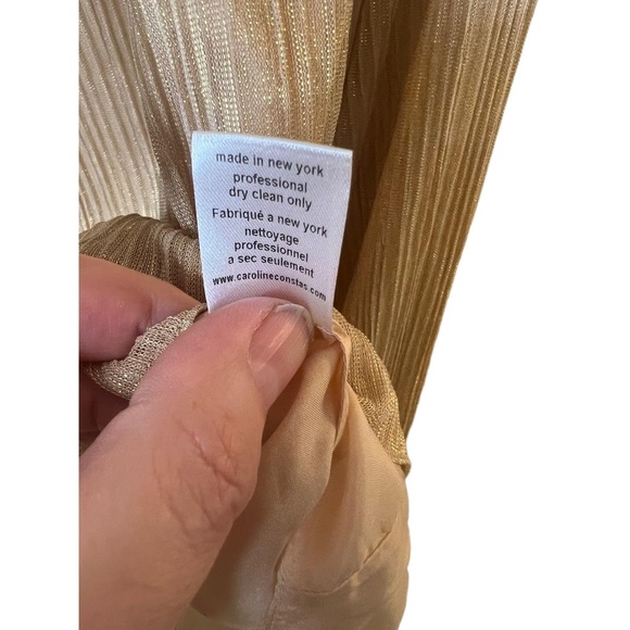 Caroline Constas Metallic Gold Off-Shoulder Blouse Ruffle Tie Sleeves M - Picture 7 of 8